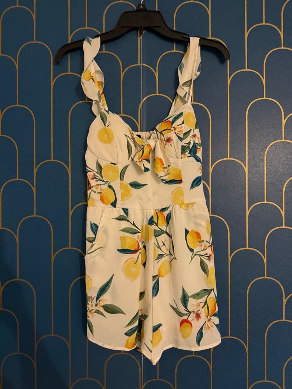 Women's Lemon Print White Romper - Sleeveless Summer Jumpsuit